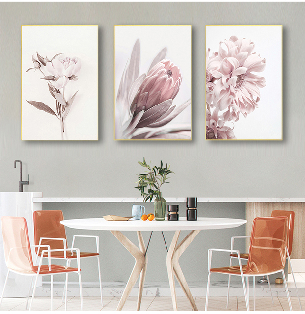 Obraz na płótnie - Skandynawski salon, sypialnia, pokój - dekoracja ściany z kwiatami - sztuka piwonii - wzór Protea - różowe płótno malarskie - Wianko - 3