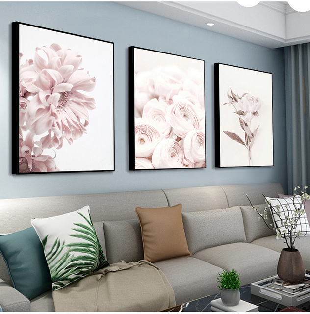 Obraz na płótnie - Skandynawski salon, sypialnia, pokój - dekoracja ściany z kwiatami - sztuka piwonii - wzór Protea - różowe płótno malarskie - Wianko - 5