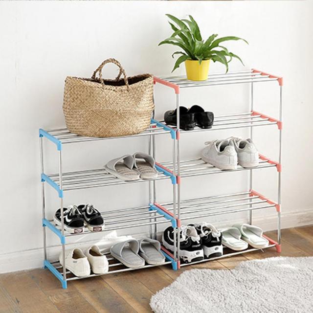 3/4 warstwowy stojak na buty DIY z montażem łatwym, półka z stali nierdzewnej do przechowywania pantofli w domu - Wianko - 4