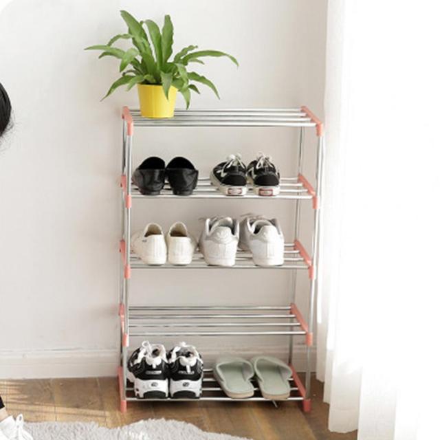 3/4 warstwowy stojak na buty DIY z montażem łatwym, półka z stali nierdzewnej do przechowywania pantofli w domu - Wianko - 3