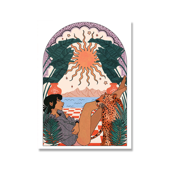 Obraz ścienny na płótnie - Cartoon Jaguar dziewczyna w wielu kolorach - japońska świątynia i sklep z ramenem - plakat i druk cieplarniany Mural - Wianko - 9