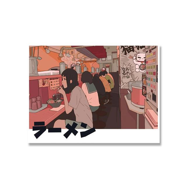 Obraz ścienny na płótnie - Cartoon Jaguar dziewczyna w wielu kolorach - japońska świątynia i sklep z ramenem - plakat i druk cieplarniany Mural - Wianko - 15