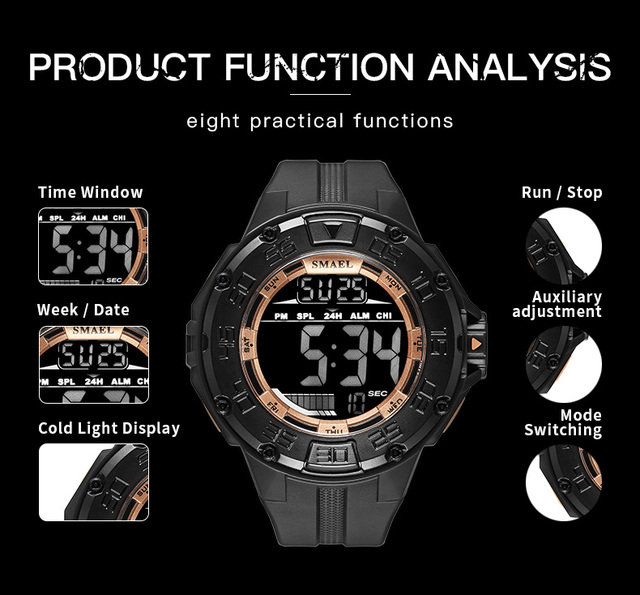 Zegarek męski LED cyfrowy S shock 1543 wojskowy z dużą tarczą, wodoodporny i luminous - Wianko - 4