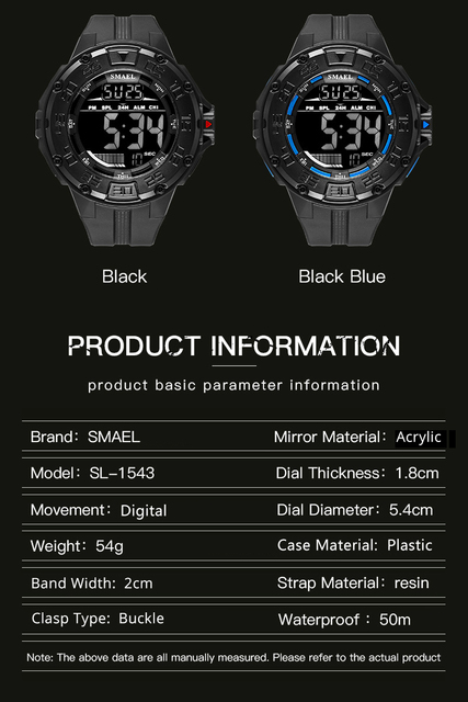 Zegarek męski LED cyfrowy S shock 1543 wojskowy z dużą tarczą, wodoodporny i luminous - Wianko - 3