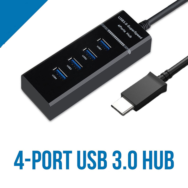 USB HUB 3.0 4 porty typu C z adapterem OTG, dla komputera PC, Notebooka, laptopa - hub USB 3.0 z LED - Wianko - 1