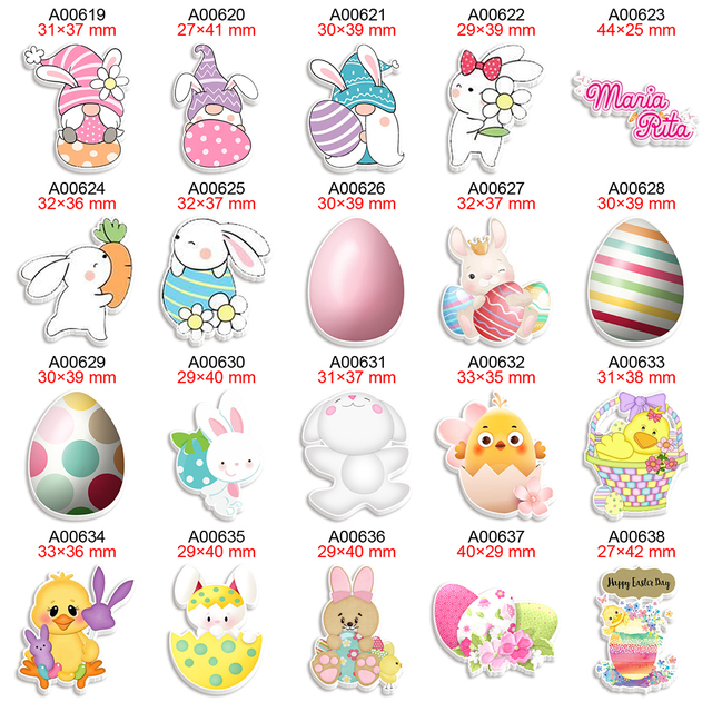 Akrylowe króliki i jajka z nadrukiem kreskówek, idealne na Wielkanoc, kaboszony do rękodzieła - Wianko - 2