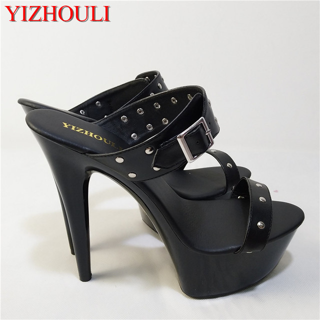 Czarne damskie pantofle na wysokim obcasie, platforma 15cm, metalowa klamra, modny wzór Color Block - Wianko - 3