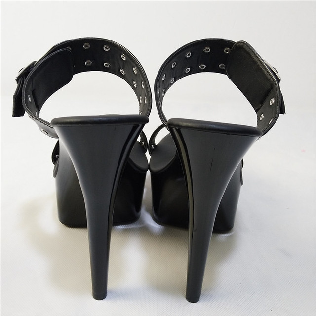 Czarne damskie pantofle na wysokim obcasie, platforma 15cm, metalowa klamra, modny wzór Color Block - Wianko - 7