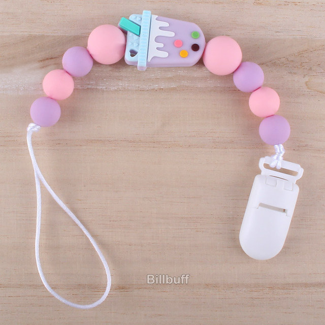 Smoczek do łańcuszka samodzielnie personalizowany ręcznym różowym klipsem i uchwytem, ząbkowanie i gryzak dla niemowląt - Wianko - 8