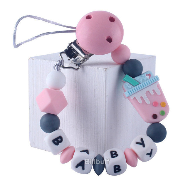 Smoczek do łańcuszka samodzielnie personalizowany ręcznym różowym klipsem i uchwytem, ząbkowanie i gryzak dla niemowląt - Wianko - 3