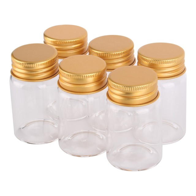 Szklana butelka słoik cukierków, 40ml, 6 sztuk, złote aluminiowe caps, przezroczyste, 37x60mm, fiolety ślubne - Wianko - 4