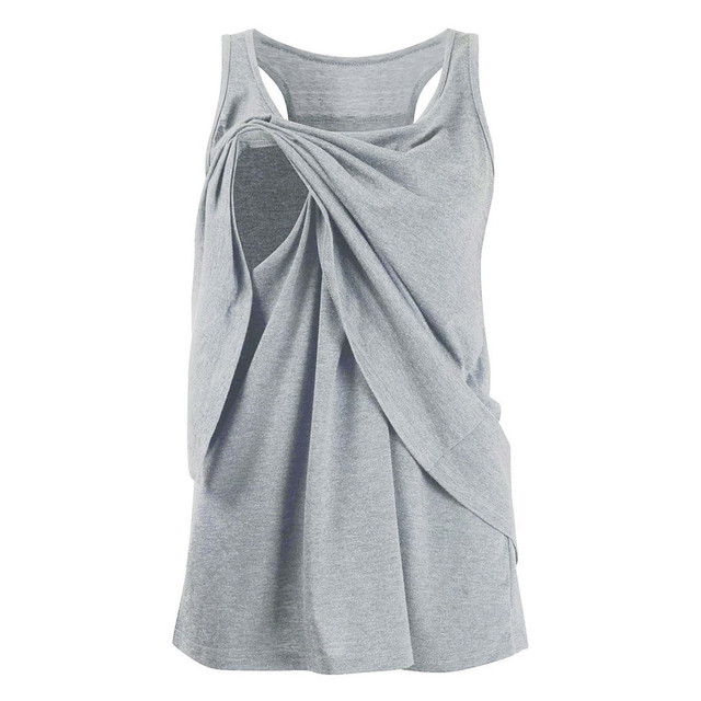 Damska dwuwarstwowa bluzka ciążowa do karmienia piersią bez rękawów T-shirt z miękkiej bawełny - Wianko - 4