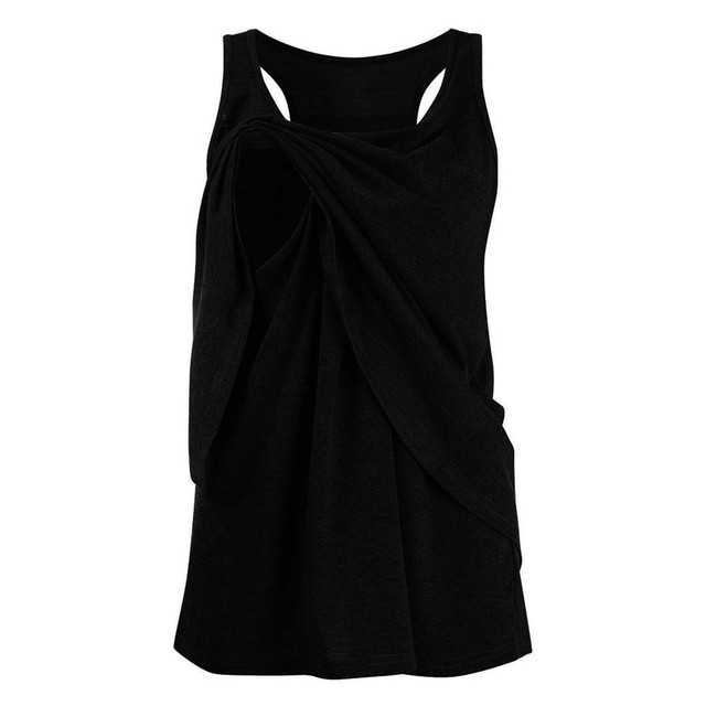 Damska dwuwarstwowa bluzka ciążowa do karmienia piersią bez rękawów T-shirt z miękkiej bawełny - Wianko - 3