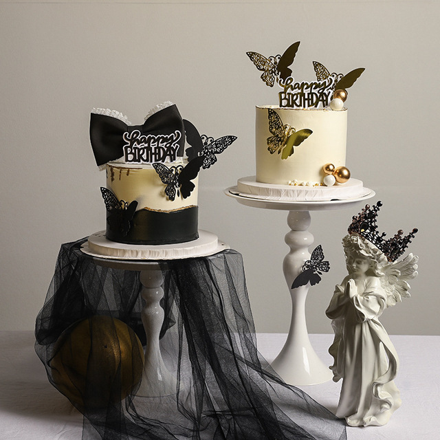 Ozdoby Tortowe- Czarne Motyle dla Księżniczki- Zestaw Dekoracyjny do Tortów na Urodziny i Przyjęcia Cupcake - Wianko - 1