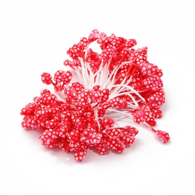 Pakiet 6-144 sztuk czerwonych hybrydowych kwiatów wiśniowych - pręciki, jagody, do samodzielnego składania - idealne do bożonarodzeniowych tortów i dekoracji weselnych - Wianko - 9