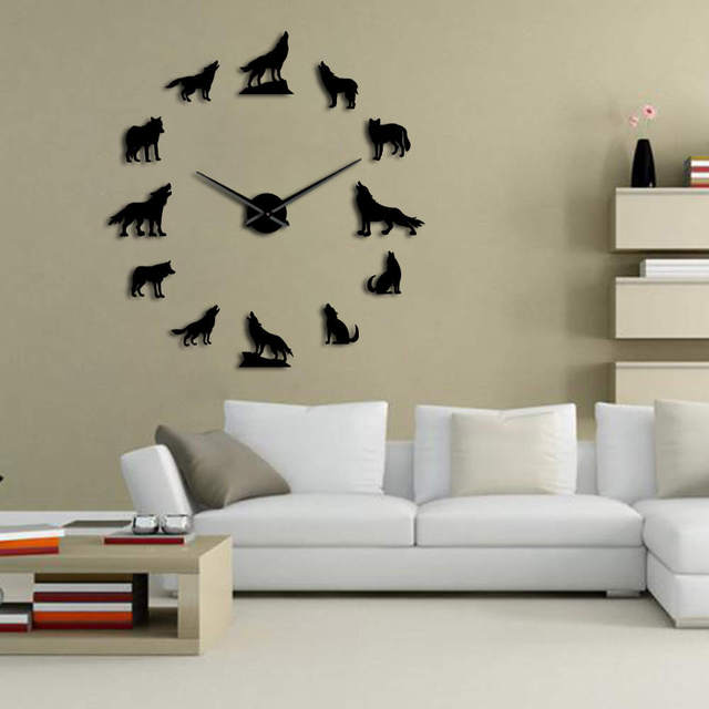 Duży zegar ścienny w nowoczesnym designie wilka, bezramowy - dekoracja wnętrza - Wianko - 13
