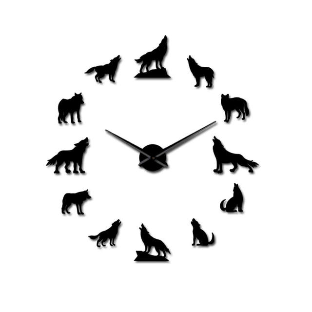 Duży zegar ścienny w nowoczesnym designie wilka, bezramowy - dekoracja wnętrza - Wianko - 24