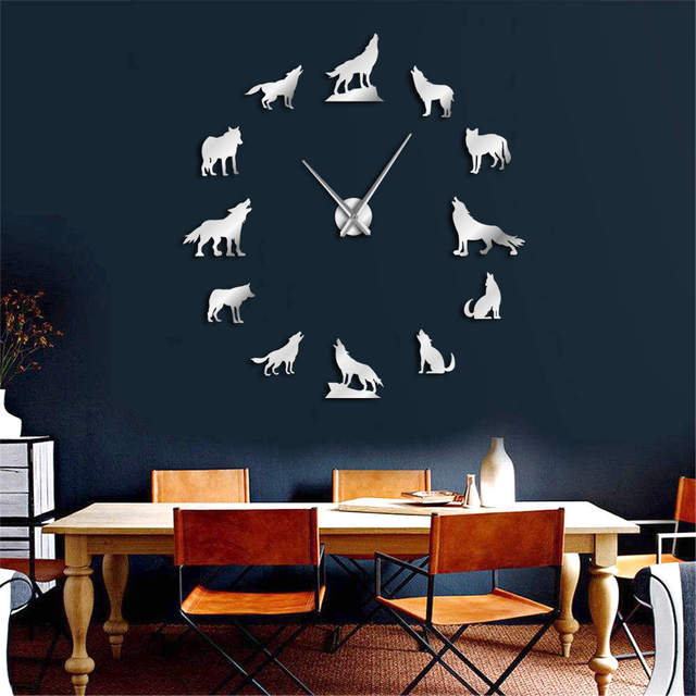 Duży zegar ścienny w nowoczesnym designie wilka, bezramowy - dekoracja wnętrza - Wianko - 11