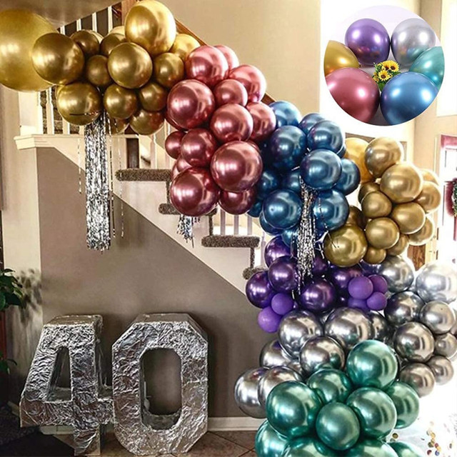 Duże chromowane metalowe balony dekoracyjne na imprezę urodzinową i ślubną - zestaw Garland Arch (5-36 cali) z helem i stojakiem Globos - Wianko - 9