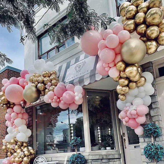 Duże chromowane metalowe balony dekoracyjne na imprezę urodzinową i ślubną - zestaw Garland Arch (5-36 cali) z helem i stojakiem Globos - Wianko - 8