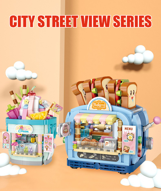 Miasto Mini Street View - sklep z lodami i budową domu, bloki, przyjaciele, figurki - zabawka dla dzieci - prezenty - Wianko - 1