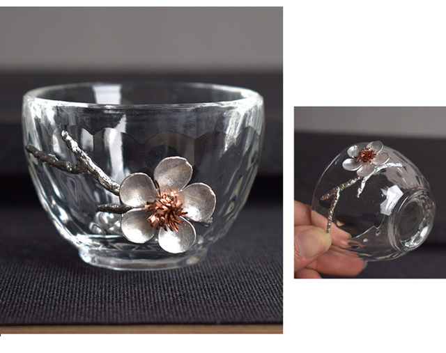 Kubek z młotkowanym wzorem japońskiego szkła na Kung Fu, idealny do picia herbaty i kawy - przezroczysty, odporny na wysoką temperaturę, z 3D kwiatem - Wianko - 25