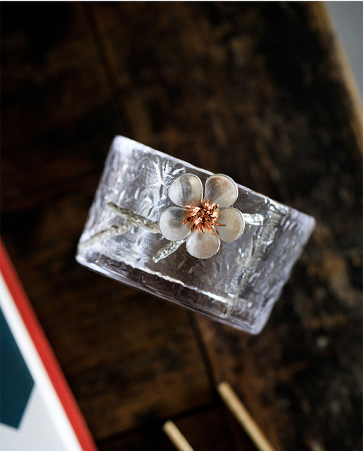 Kubek z młotkowanym wzorem japońskiego szkła na Kung Fu, idealny do picia herbaty i kawy - przezroczysty, odporny na wysoką temperaturę, z 3D kwiatem - Wianko - 33