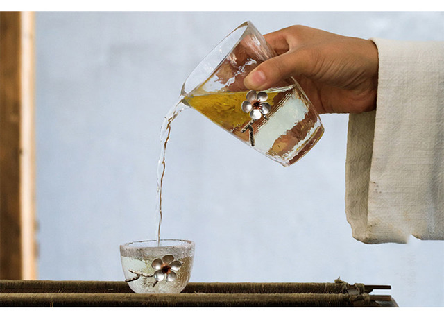 Kubek z młotkowanym wzorem japońskiego szkła na Kung Fu, idealny do picia herbaty i kawy - przezroczysty, odporny na wysoką temperaturę, z 3D kwiatem - Wianko - 29