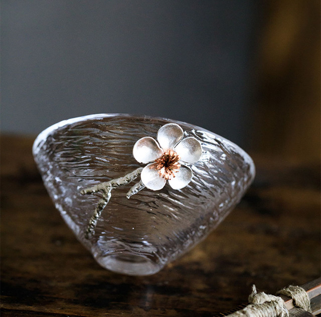 Kubek z młotkowanym wzorem japońskiego szkła na Kung Fu, idealny do picia herbaty i kawy - przezroczysty, odporny na wysoką temperaturę, z 3D kwiatem - Wianko - 21