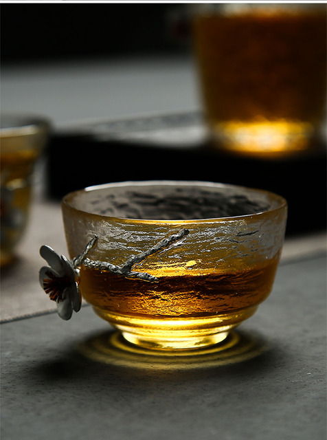 Kubek z młotkowanym wzorem japońskiego szkła na Kung Fu, idealny do picia herbaty i kawy - przezroczysty, odporny na wysoką temperaturę, z 3D kwiatem - Wianko - 13