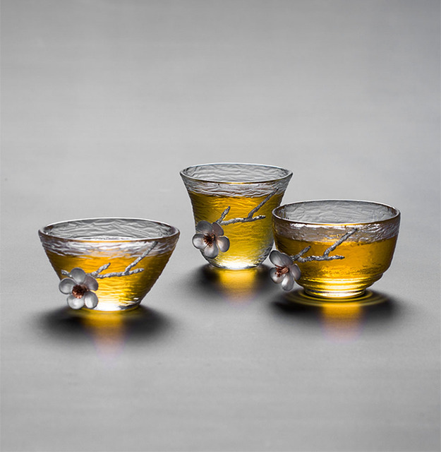 Kubek z młotkowanym wzorem japońskiego szkła na Kung Fu, idealny do picia herbaty i kawy - przezroczysty, odporny na wysoką temperaturę, z 3D kwiatem - Wianko - 16
