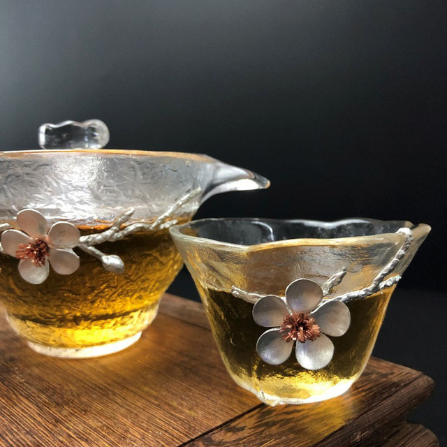 Kubek z młotkowanym wzorem japońskiego szkła na Kung Fu, idealny do picia herbaty i kawy - przezroczysty, odporny na wysoką temperaturę, z 3D kwiatem - Wianko - 14