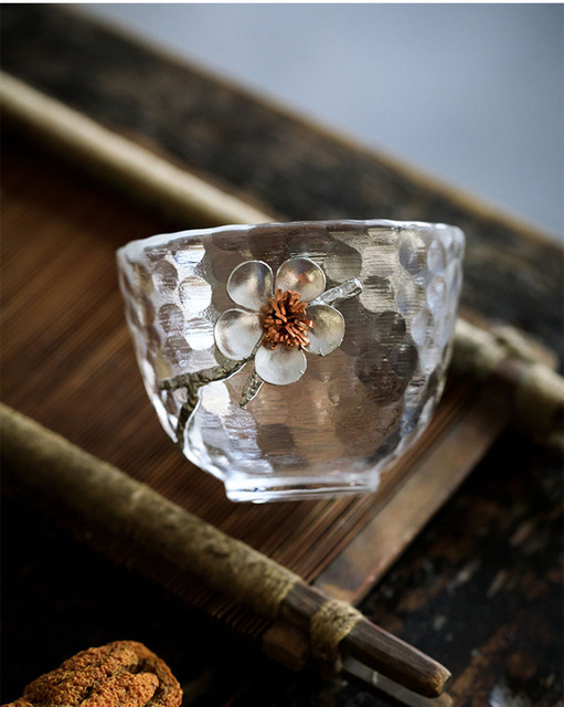 Kubek z młotkowanym wzorem japońskiego szkła na Kung Fu, idealny do picia herbaty i kawy - przezroczysty, odporny na wysoką temperaturę, z 3D kwiatem - Wianko - 18
