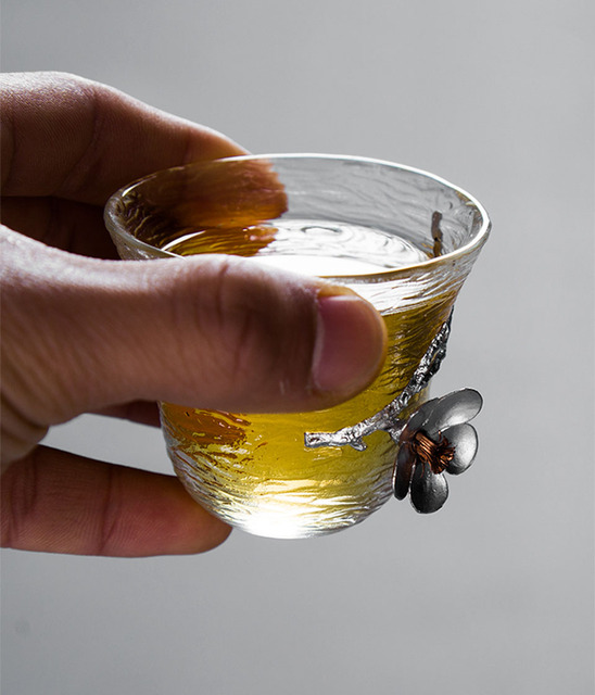 Kubek z młotkowanym wzorem japońskiego szkła na Kung Fu, idealny do picia herbaty i kawy - przezroczysty, odporny na wysoką temperaturę, z 3D kwiatem - Wianko - 12