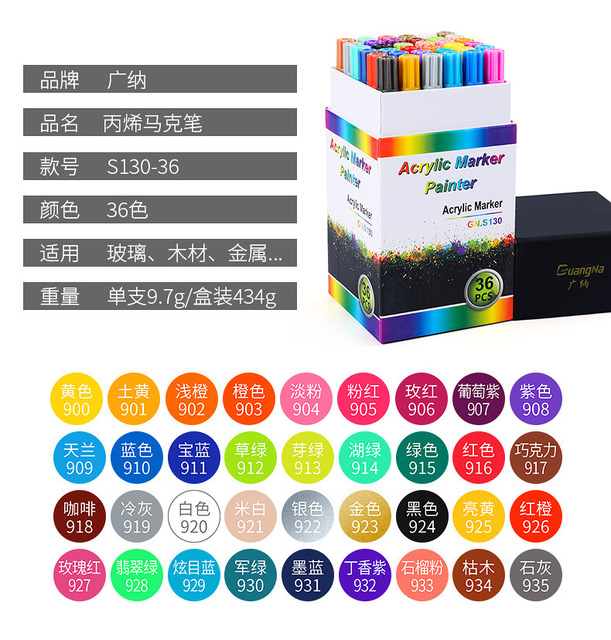 Długopisy artystyczne akrylowe 0.7mm - zestaw 18/24/36 kolorów do malowania na ceramicznym, szklanym, kubkach z porcelany, tkaninie, drewnie i płótnie - Wianko - 5