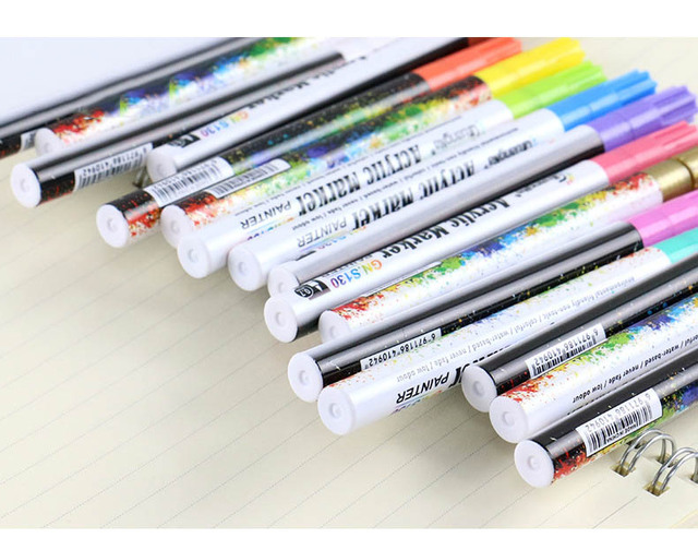 Długopisy artystyczne akrylowe 0.7mm - zestaw 18/24/36 kolorów do malowania na ceramicznym, szklanym, kubkach z porcelany, tkaninie, drewnie i płótnie - Wianko - 21