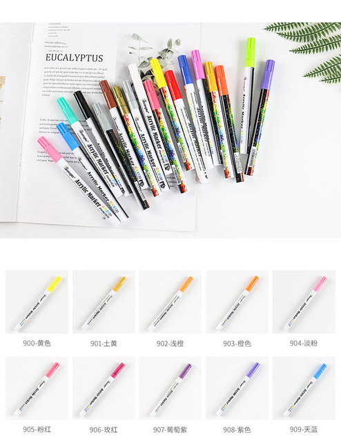 Długopisy artystyczne akrylowe 0.7mm - zestaw 18/24/36 kolorów do malowania na ceramicznym, szklanym, kubkach z porcelany, tkaninie, drewnie i płótnie - Wianko - 6