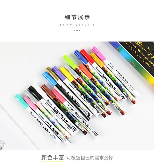 Długopisy artystyczne akrylowe 0.7mm - zestaw 18/24/36 kolorów do malowania na ceramicznym, szklanym, kubkach z porcelany, tkaninie, drewnie i płótnie - Wianko - 10