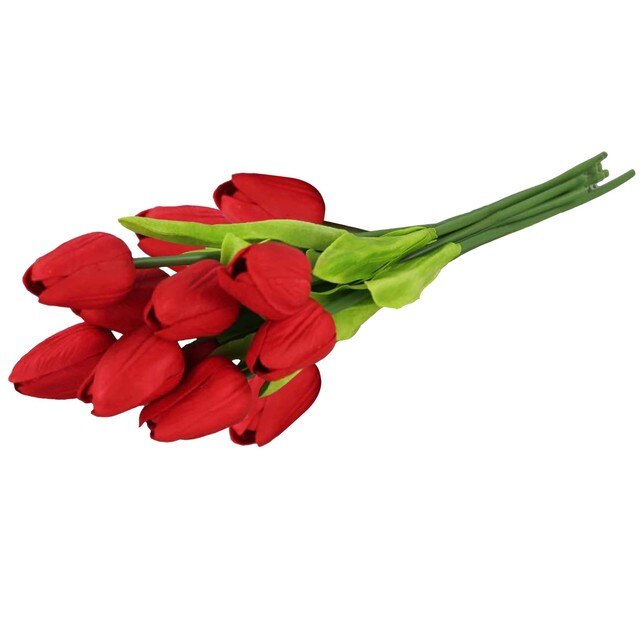 Sztuczne tulipany ogrodowe - 12 sztuk, o prawdziwym dotyku, PU, dekoracyjny bukiet kwiatowy Mariage, idealny do domowych dekoracji i ślubnych - Wianko - 2