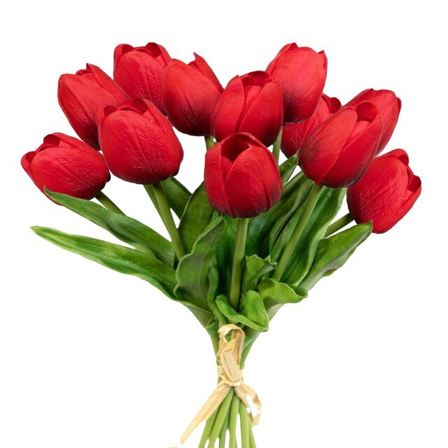 Sztuczne tulipany ogrodowe - 12 sztuk, o prawdziwym dotyku, PU, dekoracyjny bukiet kwiatowy Mariage, idealny do domowych dekoracji i ślubnych - Wianko - 3