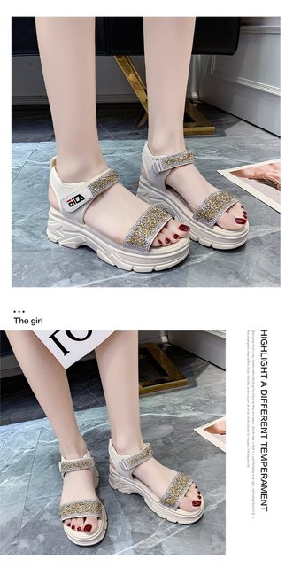 Sandały damskie LazySeal z 6cm platformą, srebrnymi kryształkami, grubymi podeszwami - moda lato 2021 - Wianko - 13