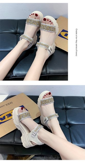 Sandały damskie LazySeal z 6cm platformą, srebrnymi kryształkami, grubymi podeszwami - moda lato 2021 - Wianko - 12