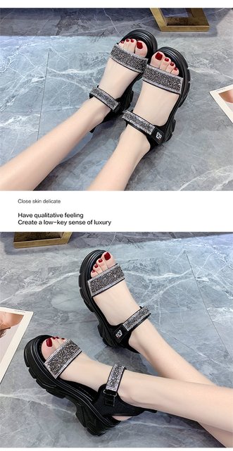 Sandały damskie LazySeal z 6cm platformą, srebrnymi kryształkami, grubymi podeszwami - moda lato 2021 - Wianko - 8