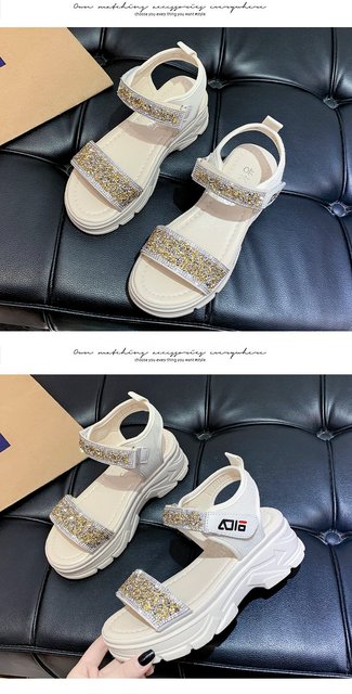 Sandały damskie LazySeal z 6cm platformą, srebrnymi kryształkami, grubymi podeszwami - moda lato 2021 - Wianko - 15
