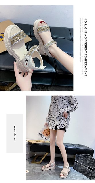 Sandały damskie LazySeal z 6cm platformą, srebrnymi kryształkami, grubymi podeszwami - moda lato 2021 - Wianko - 11