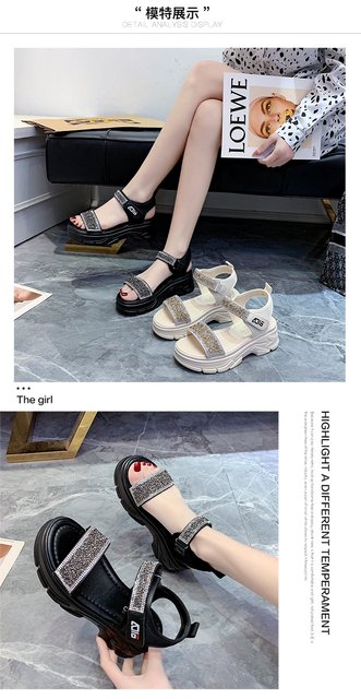 Sandały damskie LazySeal z 6cm platformą, srebrnymi kryształkami, grubymi podeszwami - moda lato 2021 - Wianko - 7
