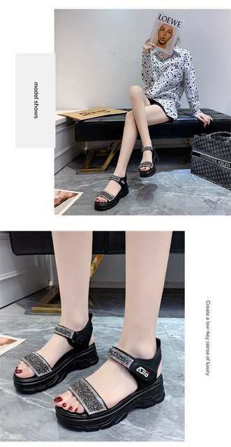 Sandały damskie LazySeal z 6cm platformą, srebrnymi kryształkami, grubymi podeszwami - moda lato 2021 - Wianko - 9