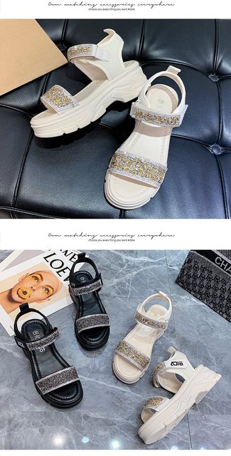 Sandały damskie LazySeal z 6cm platformą, srebrnymi kryształkami, grubymi podeszwami - moda lato 2021 - Wianko - 16