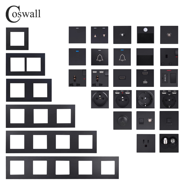 Gniazdo ścienne z uziemieniem COSWALL do ładowania USB A i type-c, 2A wyjście, panel PC matowy czarny E20 - Wianko - 17