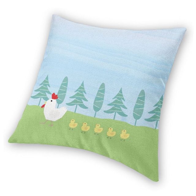 Kolorowa poszewka na poduszkę z kogutem i laską - dekoracyjne rysunki kurczaków, 40x40cm - Wianko - 3